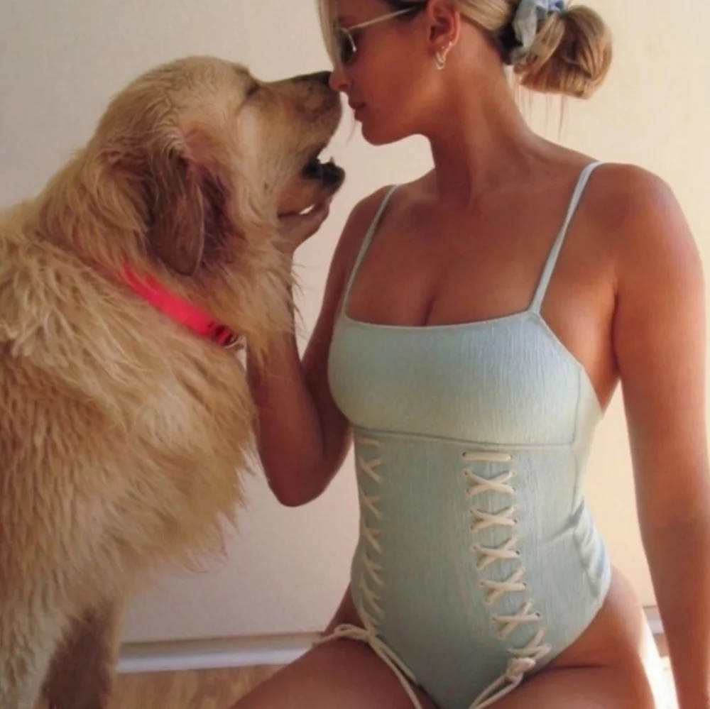 New!Frankie's Bikinis Kylee Lace-up One Piece Swimsuit:L‎
